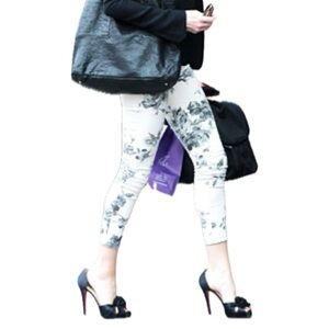 Inc Denim Floral Crop Jeans in White